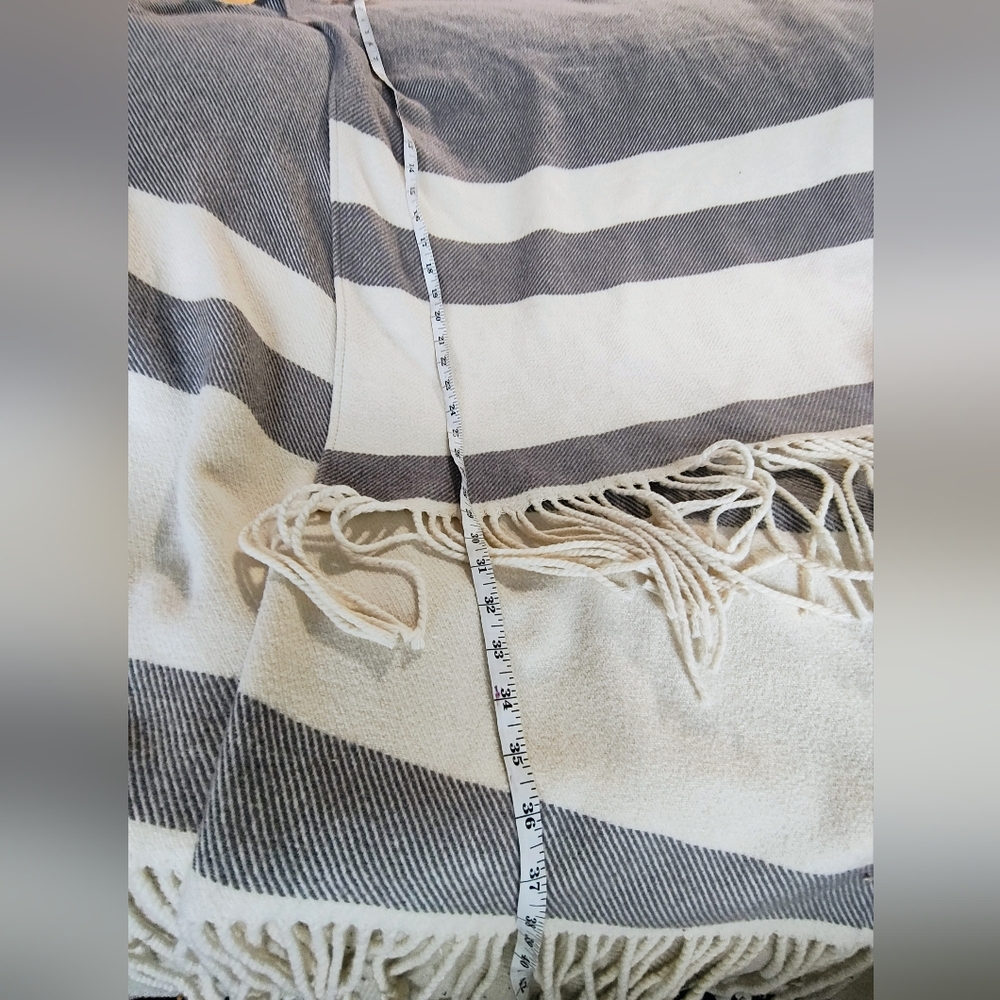 Sundance Wool Blend Fringed Poncho Open Knit Striped Cape One Size Bohemian - Picture 11 of 11